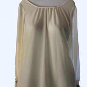 Cream sheer blouse with beaded detail sleeves S